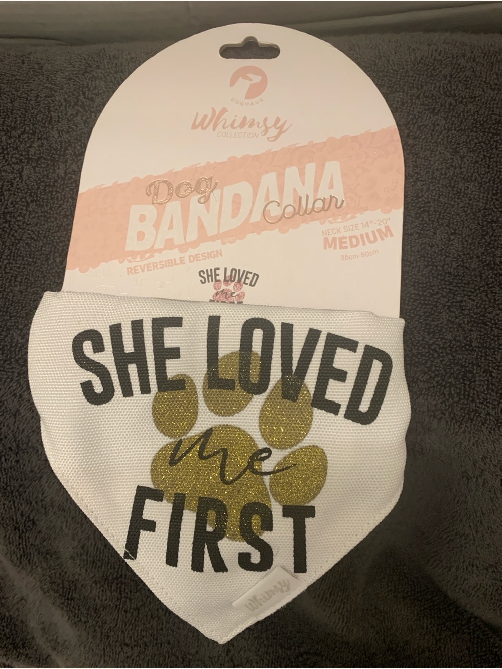 🇺🇸 SHE LOVED ME FIRST Doghaus Whimsy Collect Reversible Dog Bandana Collar NWT M